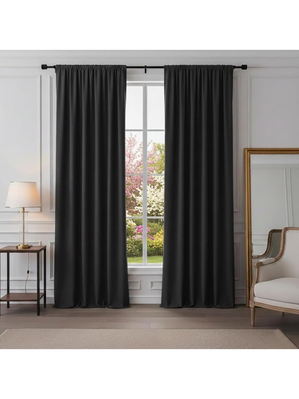 Elegant Black 84" Long Curtains for Bedroom | Room Darkening, 2 Panels Set